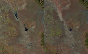 Великие песчаные дюны, Колорадо. Слева: 1987 год, справа: 2011 год