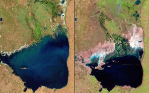 Озеро Чикита, Аргентина. Слева: 1998 год, справа: 2011 год